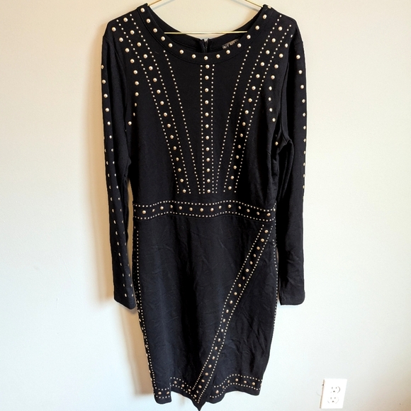 VENUS Black Stud Embellished Bodycon Long Sleeve Dress, size L - Picture 1 of 6